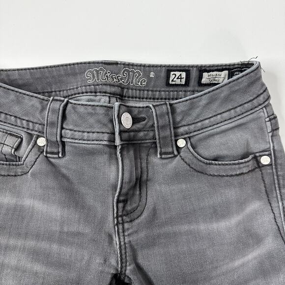 Miss Me Jeans Womens 24 Gray Mid Rise Skinny Stretch Faded Denim Classic Pants - Picture 6 of 13